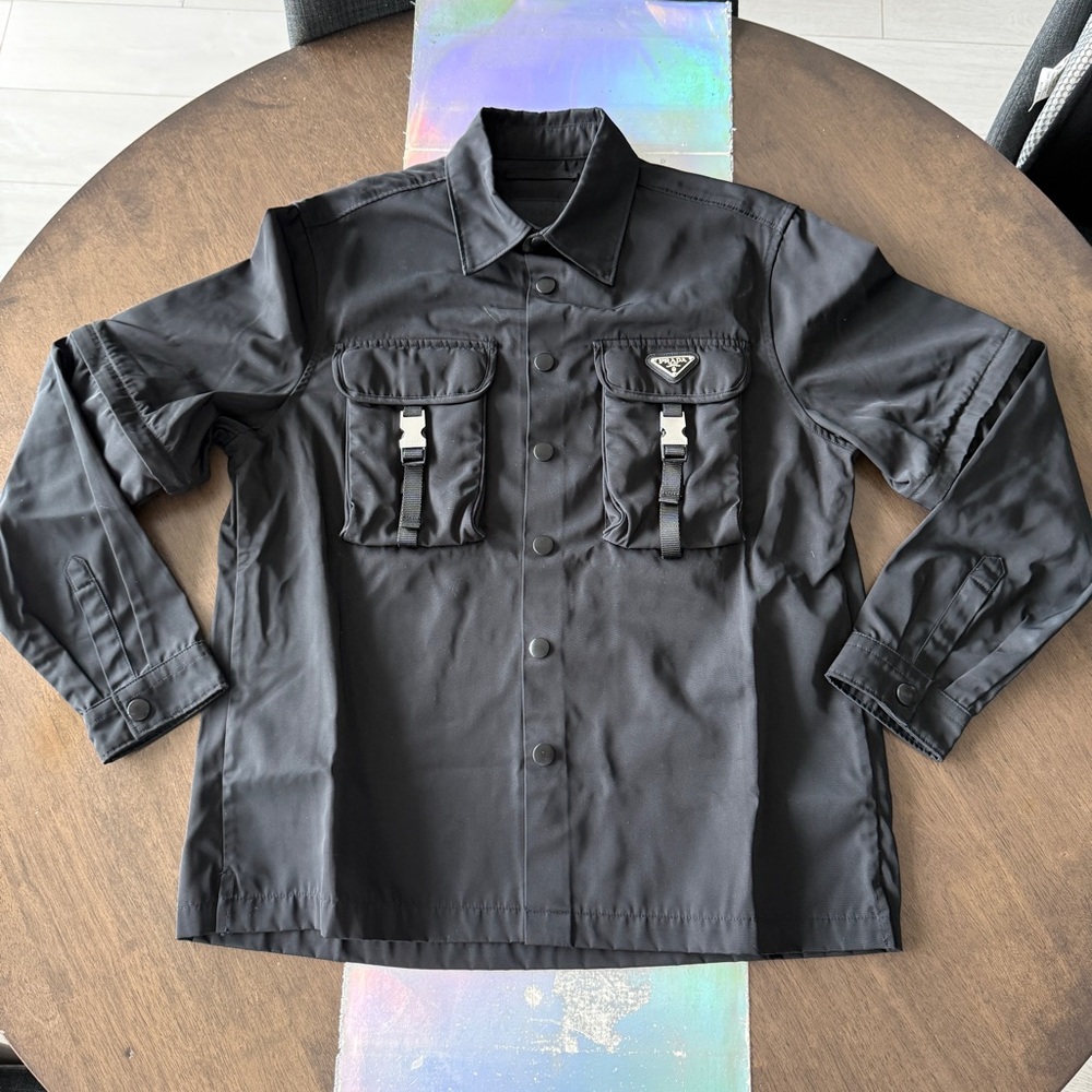Prada Men's Black Nylon Snap Button Convertible Sleeve Jacket size Small